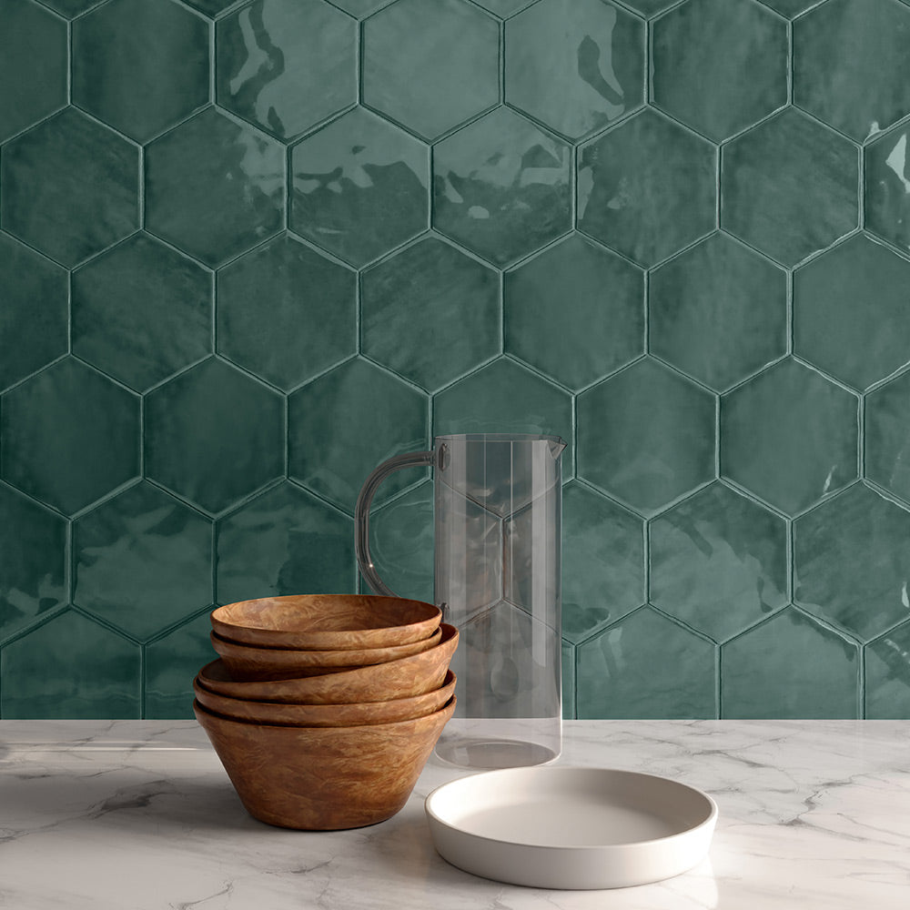 Teramoda 6 in. Emerald Hexagon Glossy Pressed Glazed Ceramic Tile