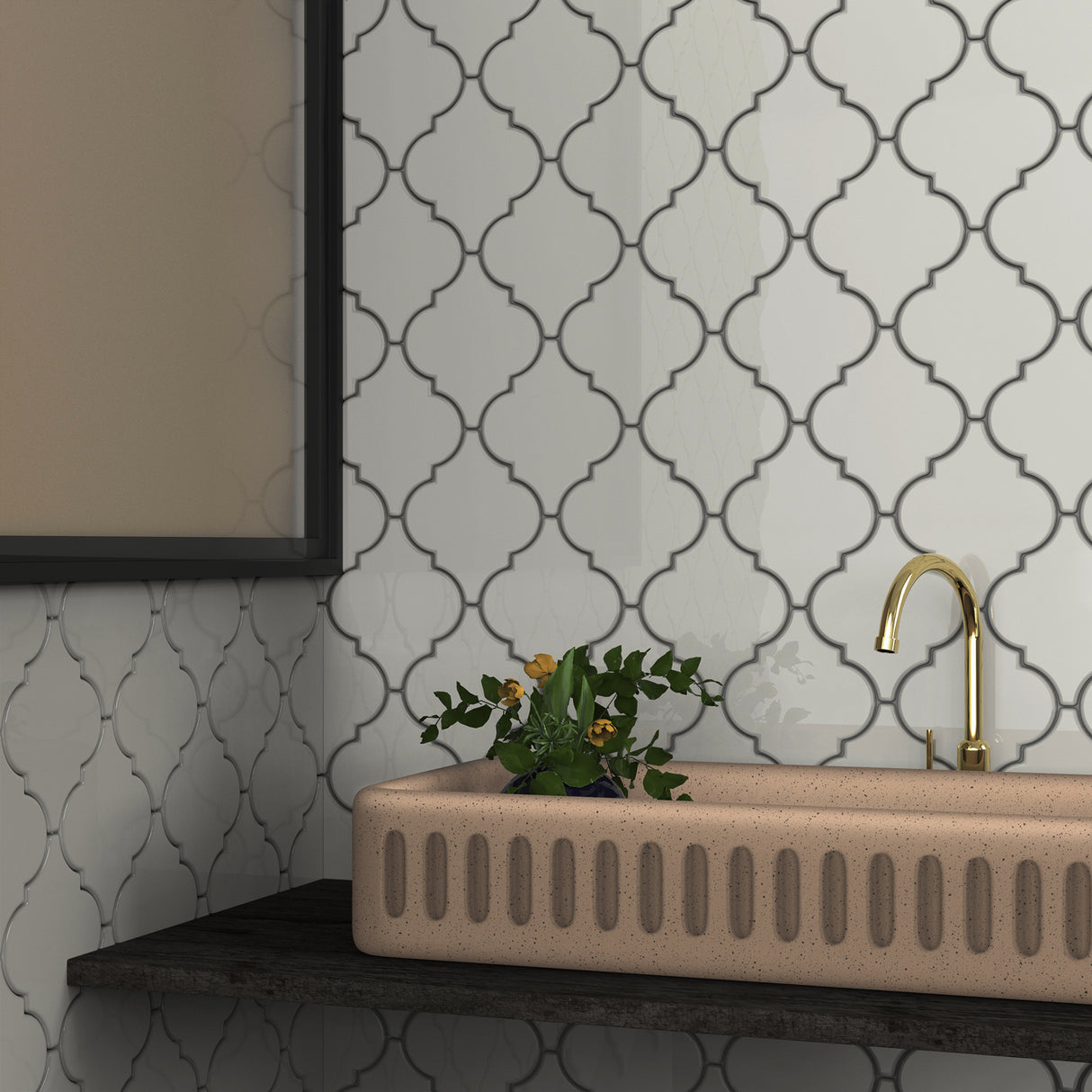 Soho Canvas White Beveled Arabesque Glossy Glazed Porcelain Mosaic