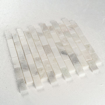 12 X 12 in. Multi Carrara 1x2 Brick White Polished Marble Mosaic