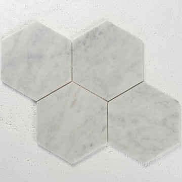 6 in. Hexagon Bianco Cararra Gray Honed Marble Mosaic Tile
