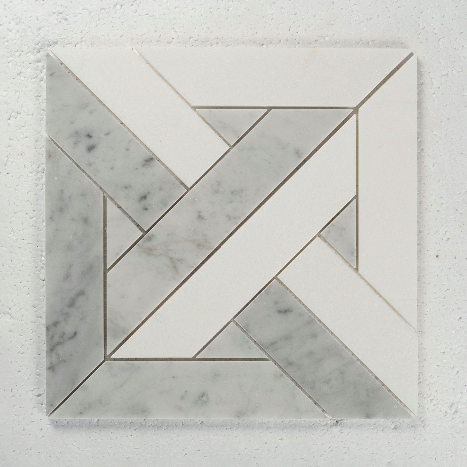 12 X 12 in. Parquet Bianco Carrara Thassos White Polished Marble Mosaic