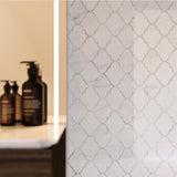 Mayfair High Gloss Volakas Grigio Arabesque Polished Glazed Porcelain Mosaic
