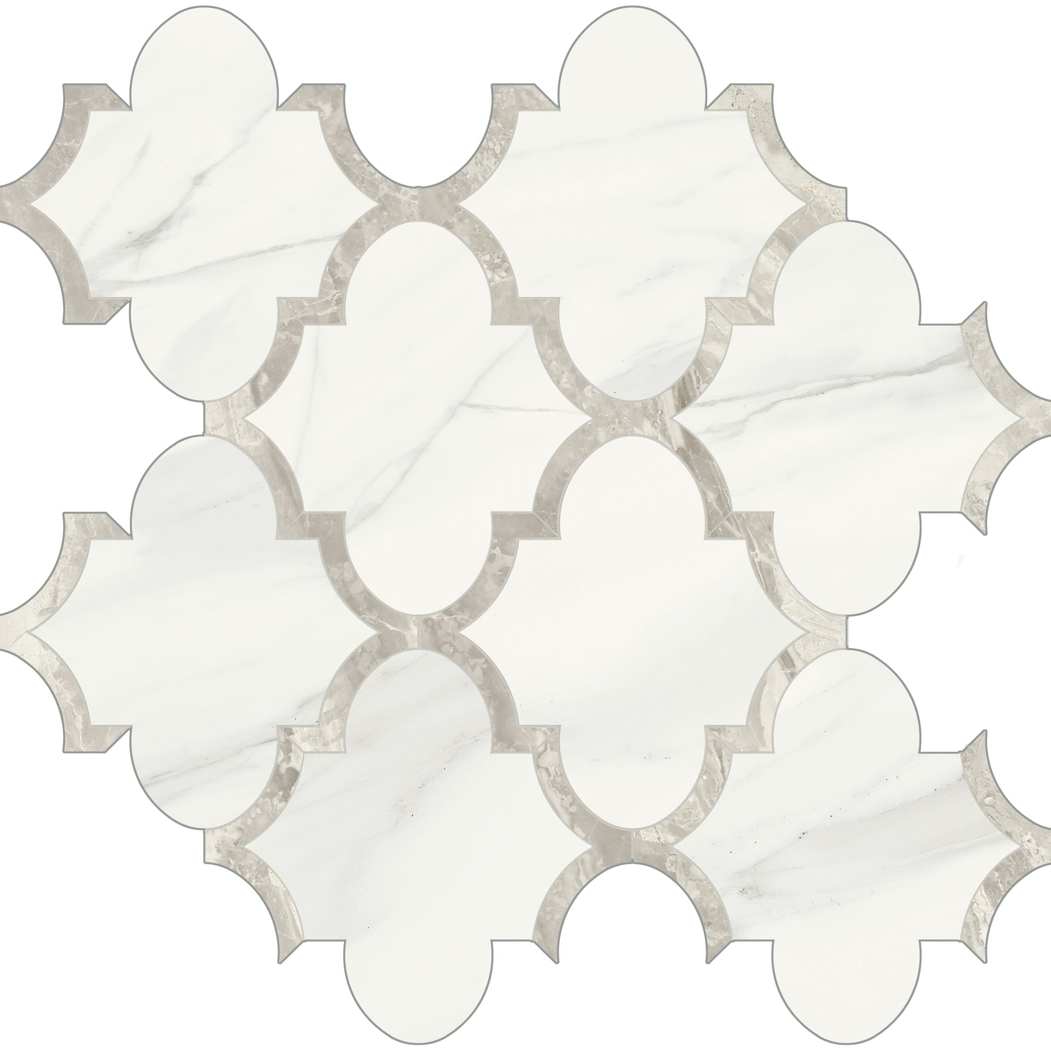 Mayfair High Gloss Volakas Grigio Arabesque Polished Glazed Porcelain Mosaic