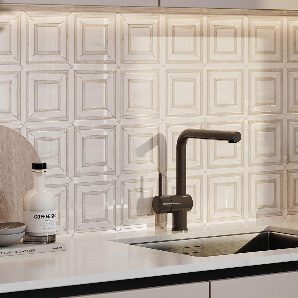 Mayfair Suave Bianco Glazed Porcelain Piazza Polished Mosaic