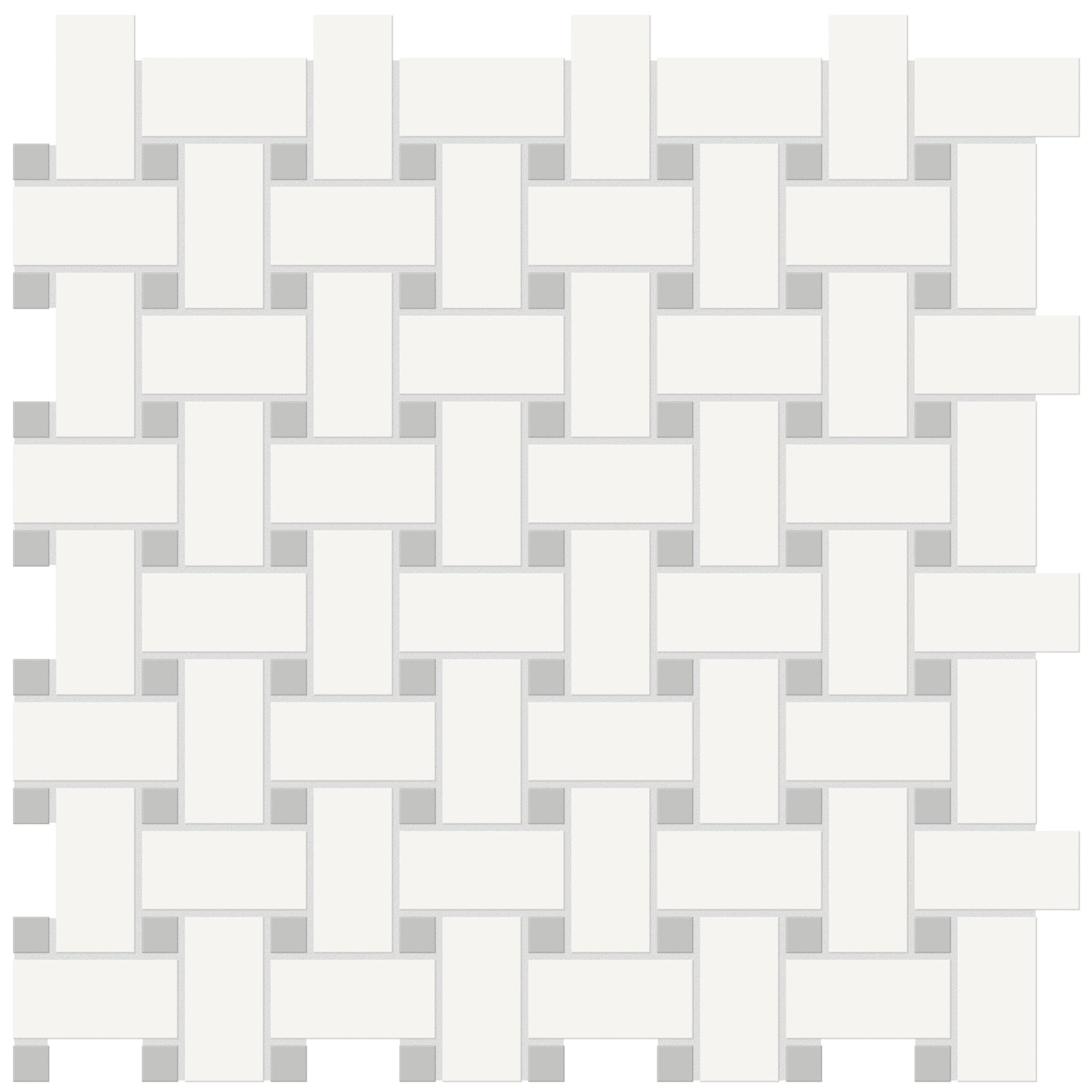 Soho Canvas White w/ Loft Grey Dot Matte Glazed Basketweave Mosaic Porcelain
