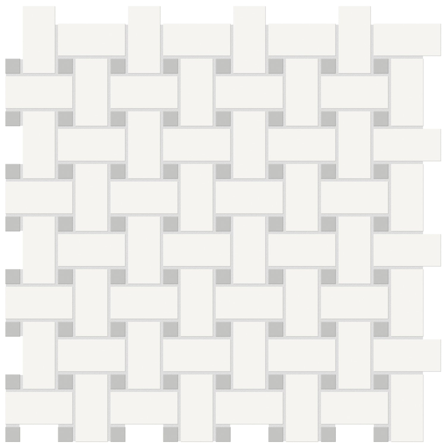 Soho Canvas White w/ Loft Grey Dot Matte Glazed Basketweave Mosaic Porcelain