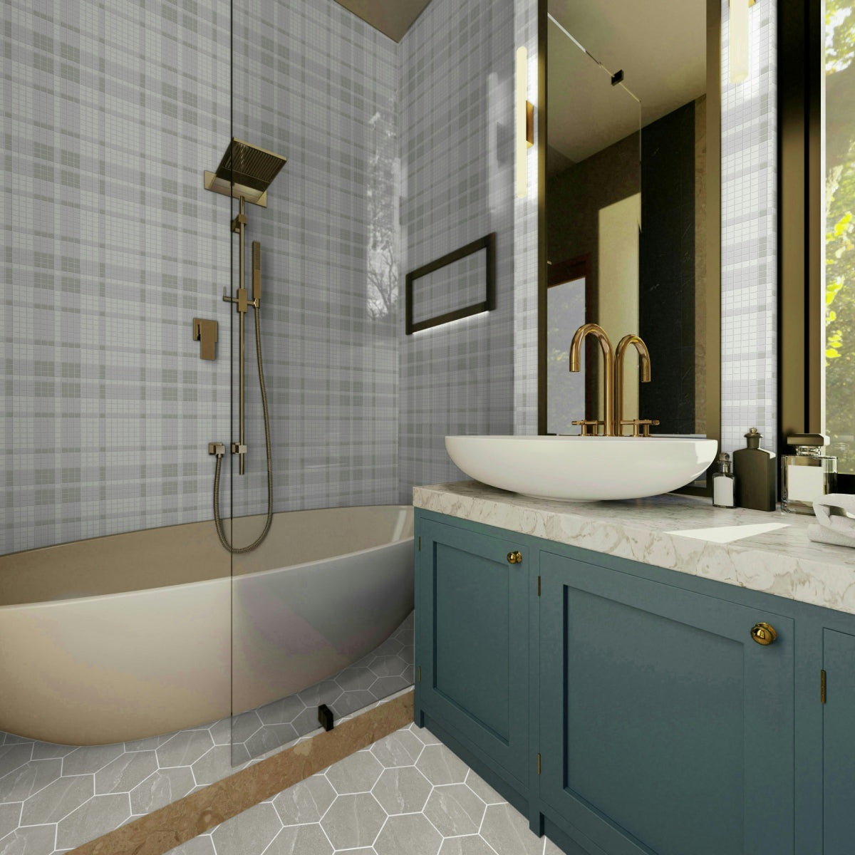 Plaid Soho Morning Blend Matte Glazed Porcelain Mosaic