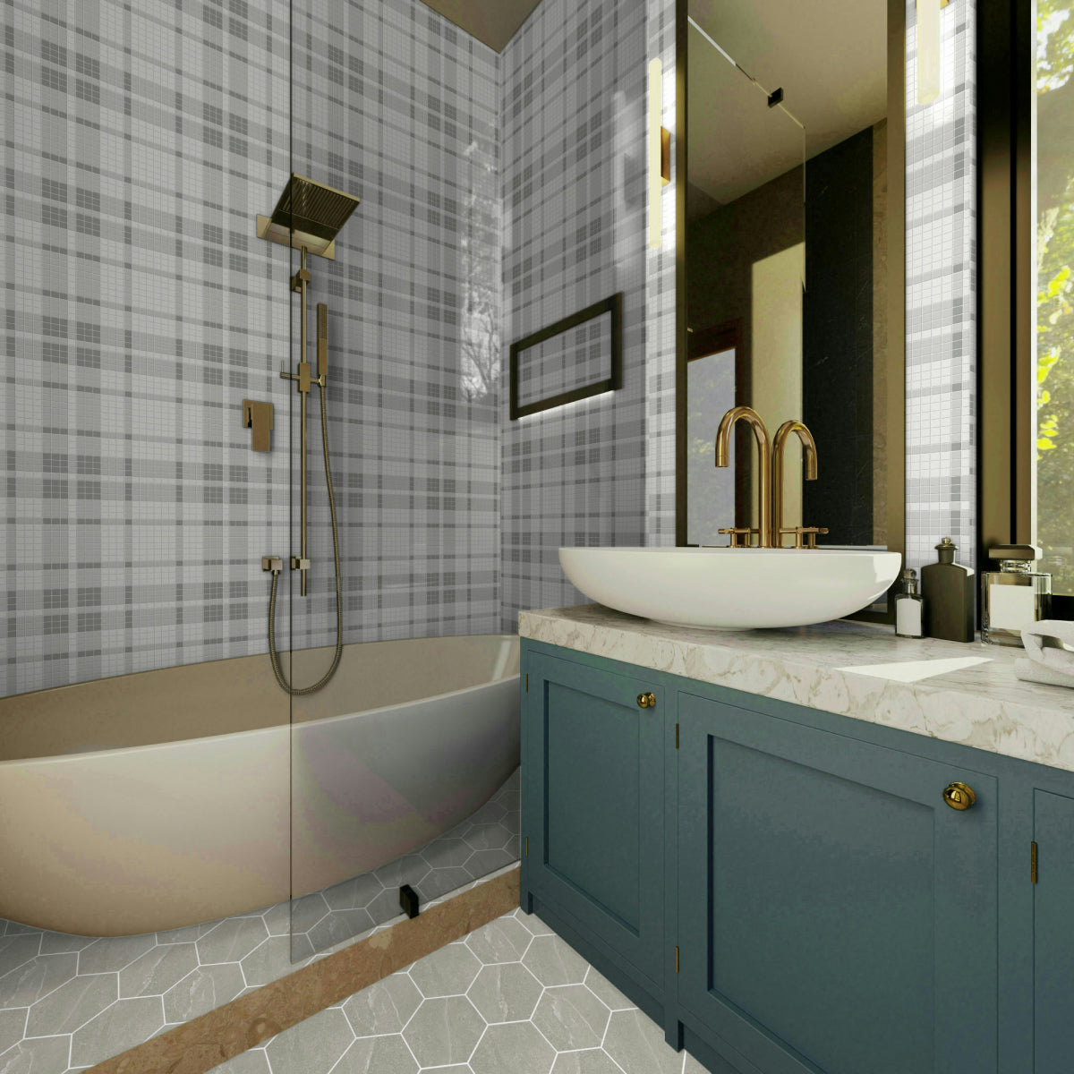 Plaid Soho Evening Blend Matte Glazed Porcelain Mosaic