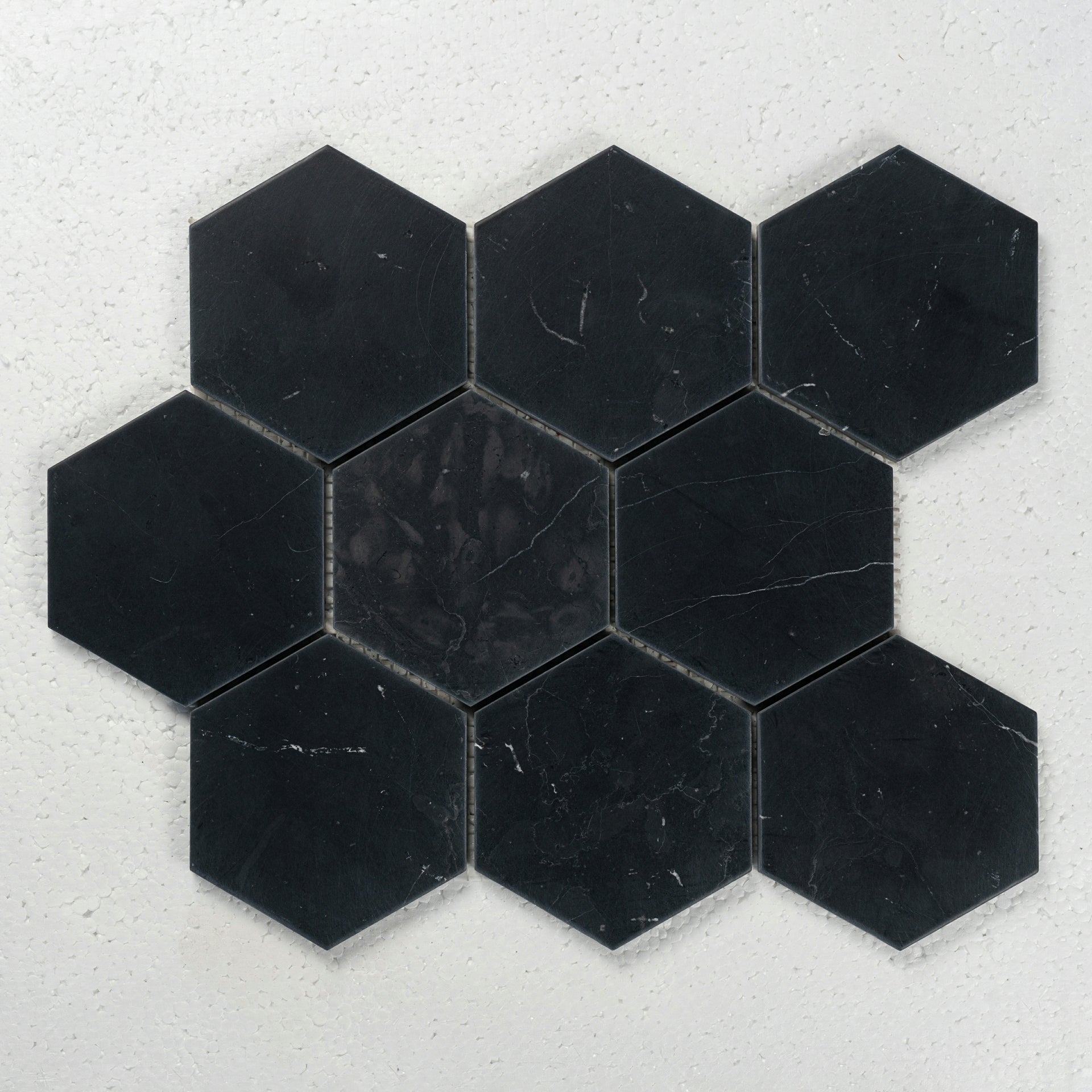 10 X 10 in. Hexagon Nero Marquina 4 in. Black Brushed Marble Mosaic Tile