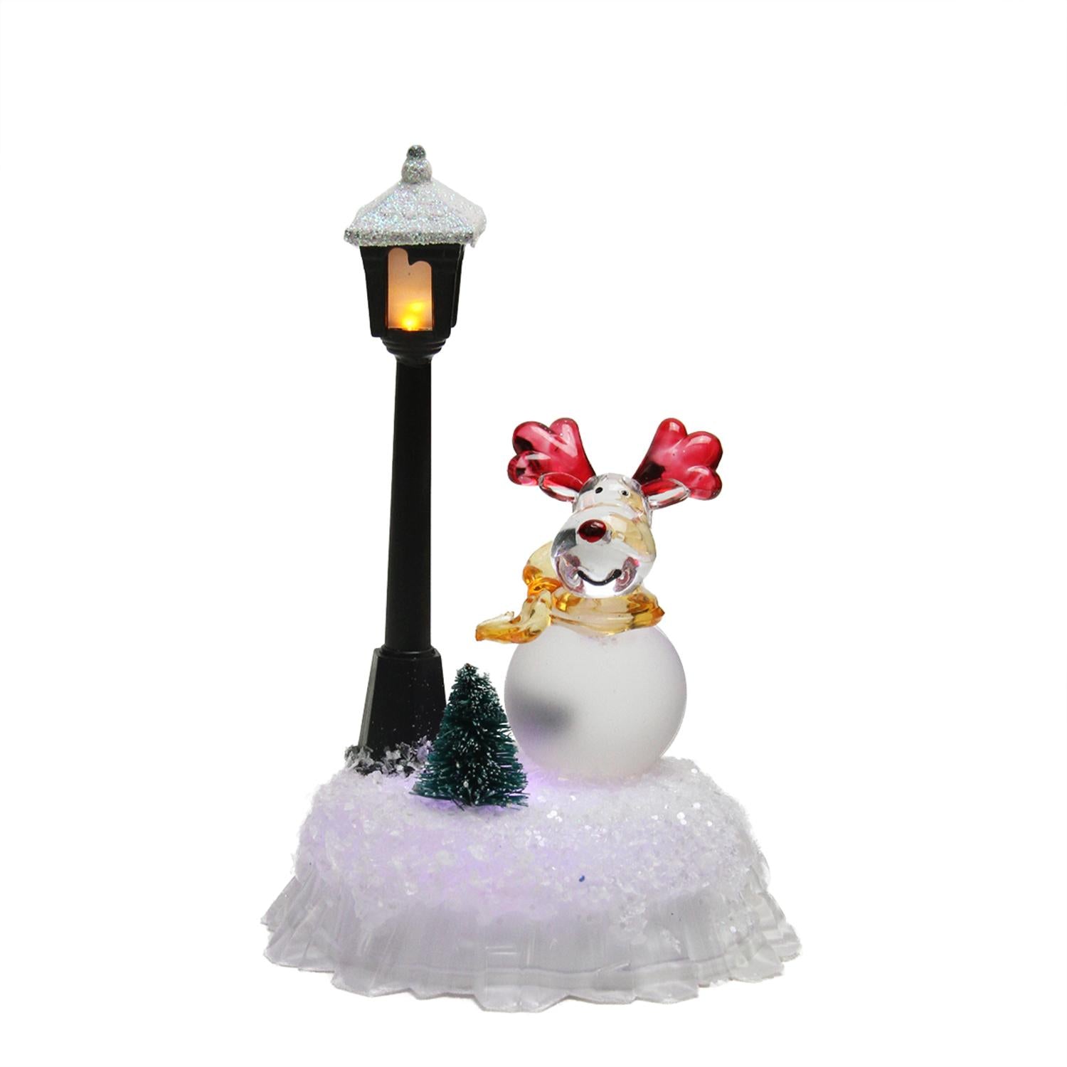 5" LED Lighted Color-Changing Snowman with Top Hat with Lamp Post Christmas Table Top Figure