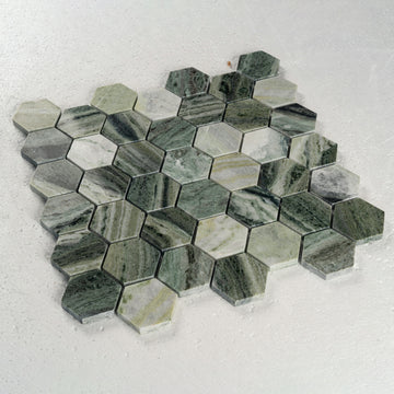 2 in. Hexagon Emerald Green Polished Marble Mosaic