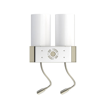 2-Light Acrylic Wall Sconce, Brushed Nickel Finish, With LED 2*1W+1 usb+2 switches+2 outlet, LED Acrylic Wall Light