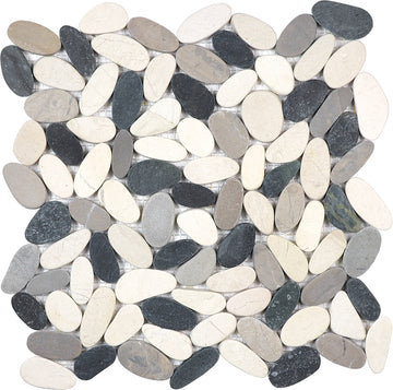 Zen Tranquil Cool Blend Flat Pebble Stone Polished Mosaic