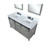Marsyas 60" Ash Grey Double Vanity, White Quartz Top, White Square Sinks and 24" Mirrors w/ Faucets