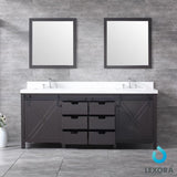 Marsyas 80" Brown Double Vanity, White Quartz Top, White Square Sinks and 30" Mirrors w/ Faucets