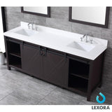 Marsyas 80" Brown Double Vanity, White Quartz Top, White Square Sinks and 30" Mirrors w/ Faucets