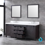 Marsyas 80" Brown Double Vanity, White Quartz Top, White Square Sinks and 30" Mirrors w/ Faucets