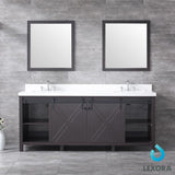 Marsyas 80" Brown Double Vanity, White Quartz Top, White Square Sinks and 30" Mirrors w/ Faucets