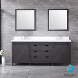 Marsyas 80" Brown Double Vanity, White Quartz Top, White Square Sinks and 30" Mirrors w/ Faucets