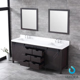 Marsyas 80" Brown Double Vanity, White Quartz Top, White Square Sinks and 30" Mirrors w/ Faucets