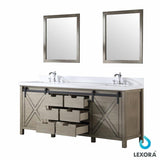 Marsyas 80" Rustic Brown Double Vanity, White Quartz Top, White Square Sinks and 30" Mirrors w/ Faucets