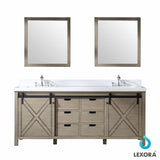 Marsyas 80" Rustic Brown Double Vanity, White Quartz Top, White Square Sinks and 30" Mirrors w/ Faucets