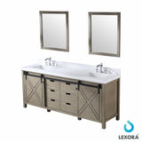 Marsyas 80" Rustic Brown Double Vanity, White Quartz Top, White Square Sinks and 30" Mirrors w/ Faucets