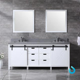 Marsyas 84" Ash Grey Double Vanity, White Quartz Top, White Square Sinks and 34" Mirrors w/ Faucets