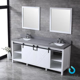 Marsyas 84" Ash Grey Double Vanity, White Quartz Top, White Square Sinks and 34" Mirrors w/ Faucets