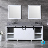 Marsyas 84" Ash Grey Double Vanity, White Quartz Top, White Square Sinks and 34" Mirrors w/ Faucets