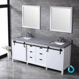 Marsyas 84" Ash Grey Double Vanity, White Quartz Top, White Square Sinks and 34" Mirrors w/ Faucets