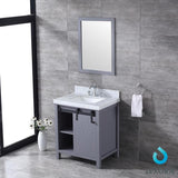 Marsyas 30" Dark Grey Single Vanity, White Carrara Marble Top, White Square Sink and 28" Mirror w/ Faucet