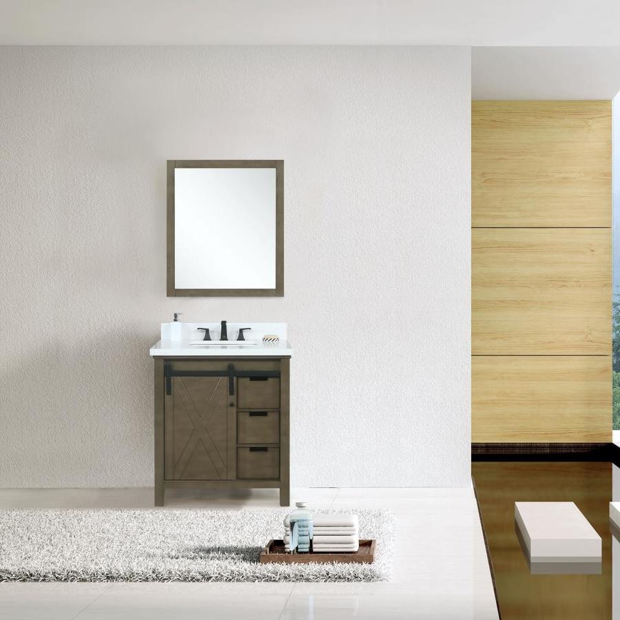 Marsyas 30" Rustic Brown Single Vanity, White Quartz Top, White Square Sink and 28" Mirror w/ Faucet