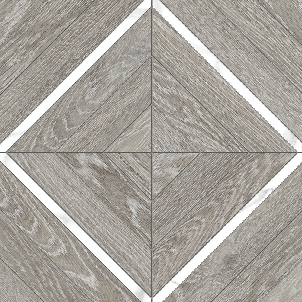 Aspen Beachcomber with Statuario Marquetry Matte Glazed Porcelain Mosaic