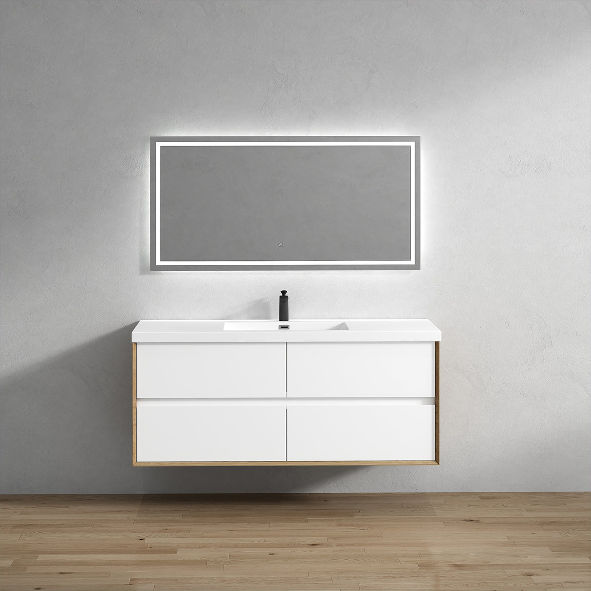 Luxury Kingdom Floating / Wall Mounted Bathroom Vanity With Acrylic Sink, Farmhouse Bath Vanity W/ Storage Cabinet