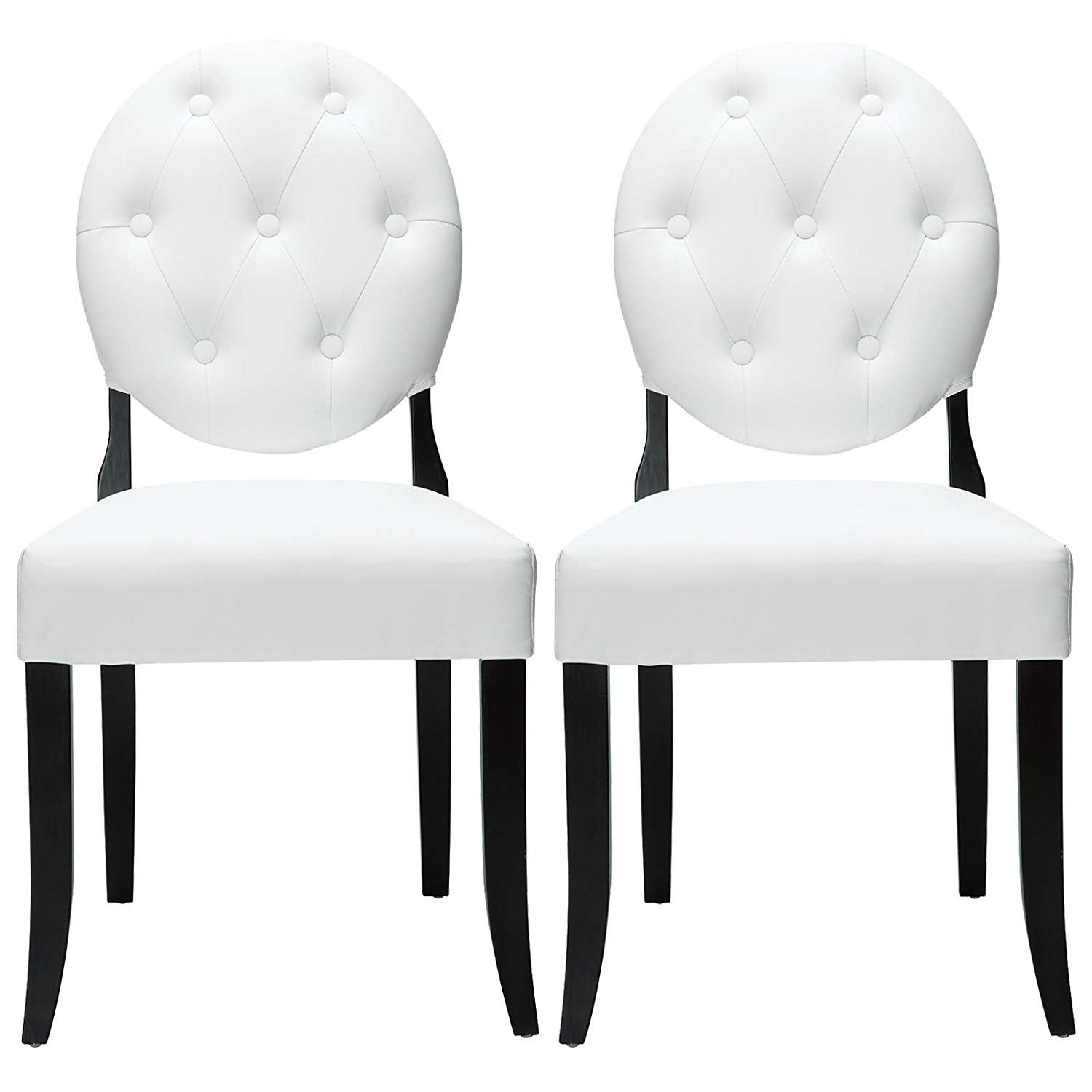Button Tufted Vinyl Dining Chairs - 2- Set - Armless Dining Room Chairs