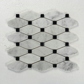 10 X 12 in. Bianco Carrara Diamond Black and White Dot Marble Mosaic Tile