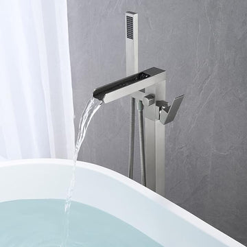 Floor Mount Freestanding Tub Filler with Hand Held Shower