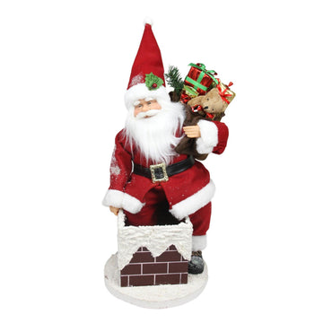 16.5" Animated Santa Claus Going Down a Chimney with Gifts Christmas Decoration