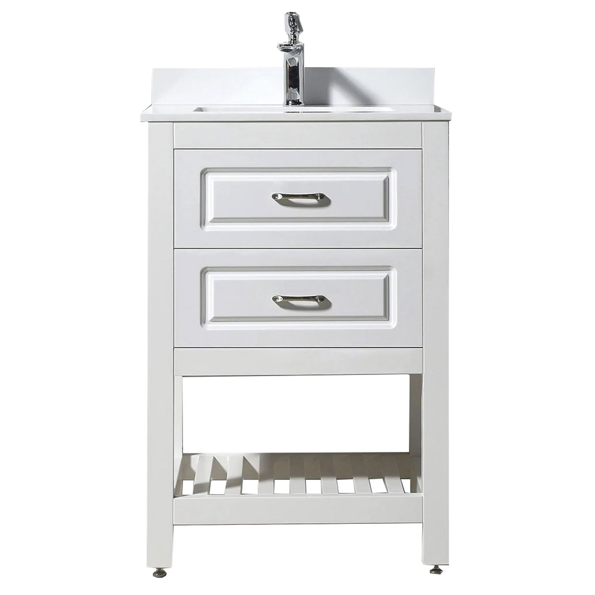 Modern Livia Freestanding Bathroom Vanity With Quartz Top, Sink, Drawers & Open Shelf Storage