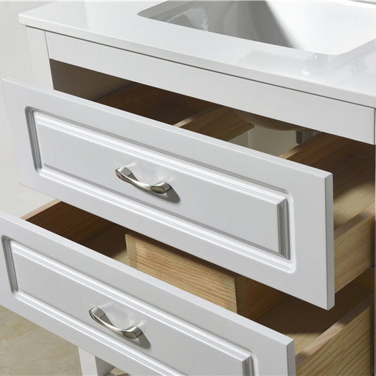 Modern Livia Freestanding Bathroom Vanity With Quartz Top, Sink, Drawers & Open Shelf Storage