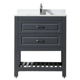 Modern Livia Freestanding Bathroom Vanity With Quartz Top, Sink, Drawers & Open Shelf Storage