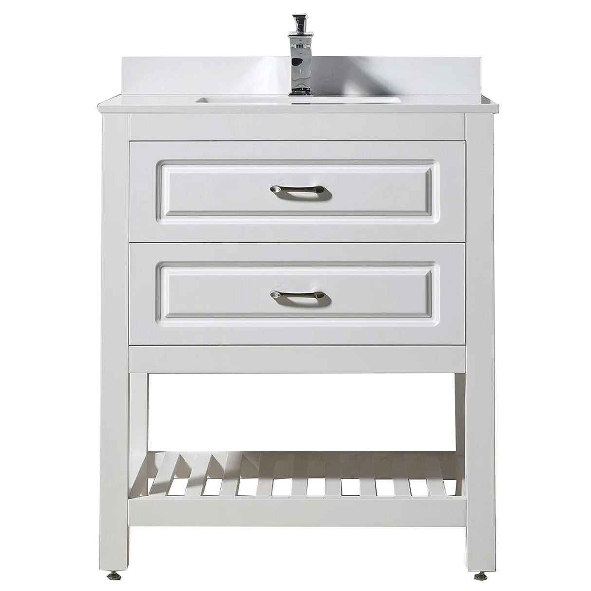 Modern Livia Freestanding Bathroom Vanity With Quartz Top, Sink, Drawers & Open Shelf Storage