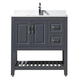 Modern Livia Freestanding Bathroom Vanity With Quartz Top, Sink, Drawers & Open Shelf Storage