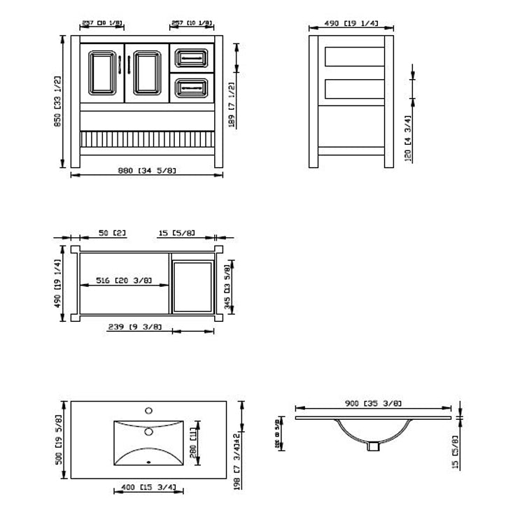 Modern Livia Freestanding Bathroom Vanity With Quartz Top, Sink, Drawers & Open Shelf Storage