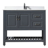 Modern Livia Freestanding Bathroom Vanity With Quartz Top, Sink, Drawers & Open Shelf Storage