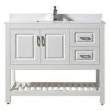 Modern Livia Freestanding Bathroom Vanity With Quartz Top, Sink, Drawers & Open Shelf Storage