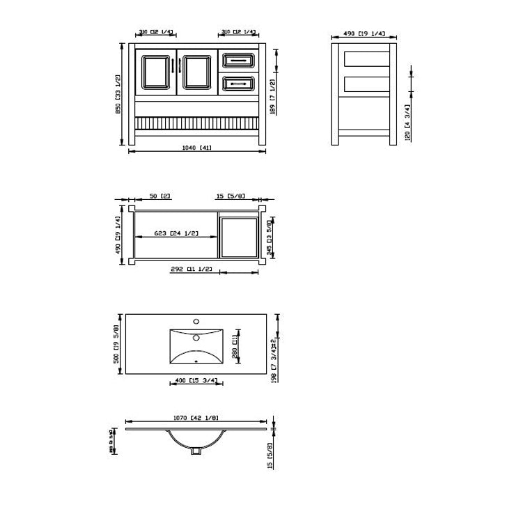 Modern Livia Freestanding Bathroom Vanity With Quartz Top, Sink, Drawers & Open Shelf Storage