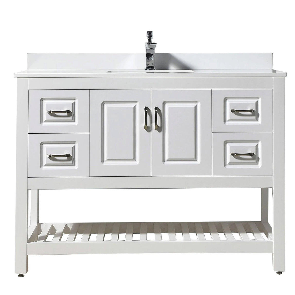 Modern Livia Freestanding Bathroom Vanity With Quartz Top, Sink, Drawers & Open Shelf Storage