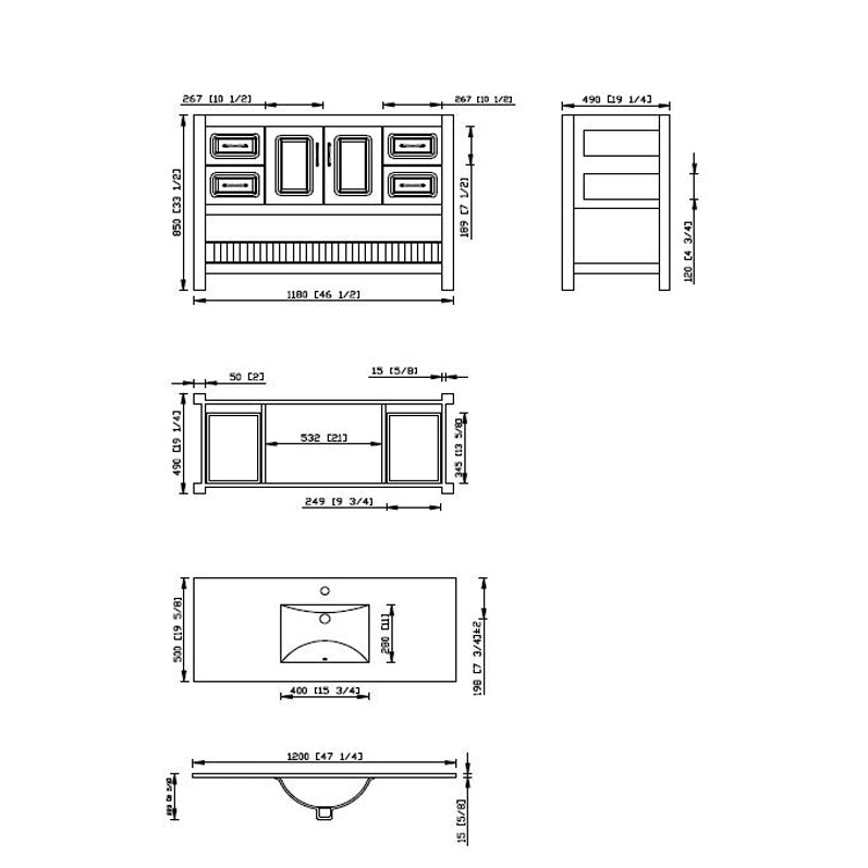 Modern Livia Freestanding Bathroom Vanity With Quartz Top, Sink, Drawers & Open Shelf Storage